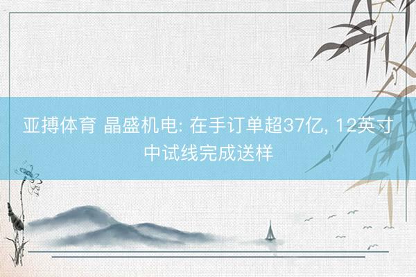 亚搏体育 晶盛机电: 在手订单超37亿, 12英寸中试线完成送样