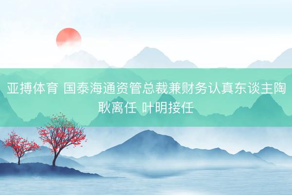 亚搏体育 国泰海通资管总裁兼财务认真东谈主陶耿离任 叶明接任